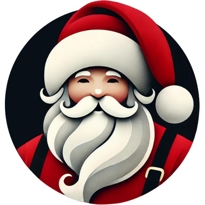 Santa Christmas Mug logo featuring a cheerful Santa Claus with a red hat, fluffy white beard, and a festive design. The perfect representation of holiday joy and Christmas spirit.
